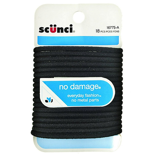 Scunci No Damage Elastics, Comfortable, Black, 18 Pieces