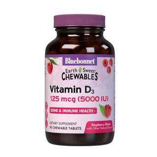 Bluebonnet Nutrition Vitamin D3, Raspberry, 5,000 IU (125 Mcg), 90 Chewable Tablets