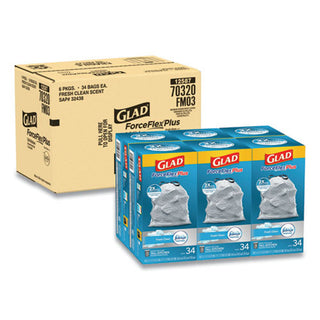 Glad ForceFlex MaxStrength Tall Kitchen Drawstring Trash Bags, 13 Gallon, Fresh Clean Scent With Febreze Freshness