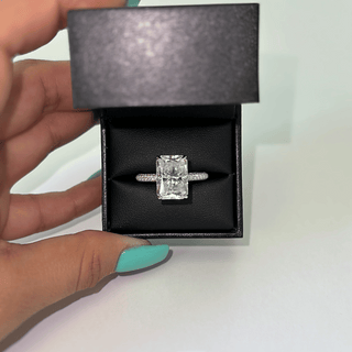 5.0ct Radiant Cut Moissanite Diamond Three Row Pavè Engagement Ring