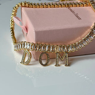 Iced Custom Name Dangle Letter Baguette Necklace
