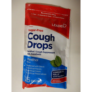 Leader Sugar-Free Cough Drops, Menthol Flavor, 25 Drops 096295142815VL