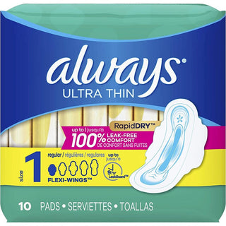 Always Ultra Thin With Wings, Size 1, Regular, 10 Pads