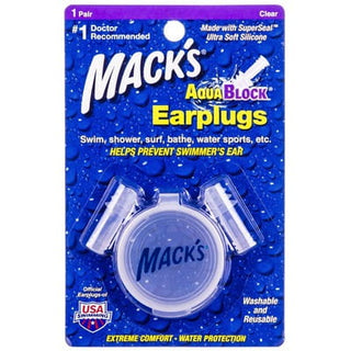 Mack's AquaBlock Swimming Earplugs - Comfortable, Waterproof, Reusable Silicone Ear Plugs For Swimming, Snorkeling, Showering, Surfing And Bathing