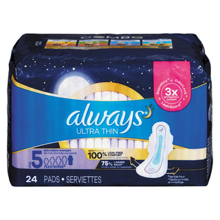 Always Ultra Thin Pads with Wings, Size 5 Extra Heavy Overnight, 24 Count