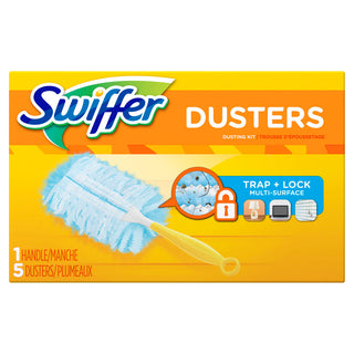 Swiffer Dusters Starter Kit, Dust Lock Fiber, 6" Handle, Blue/Yellow