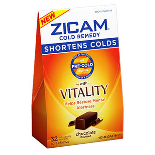 Zicam Cold Remedy Homeopathic Soft Chews, With Vitality, Chocolate Flavored - 32