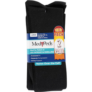 MediPeds Nylon Over The Calf Socks With Compression Fit 2 Black Size 7.0 Vg9p