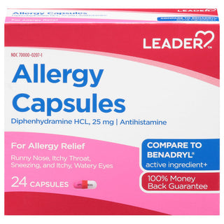 Leader Allergy Diphenhydramine 25mg Capsules 24ct