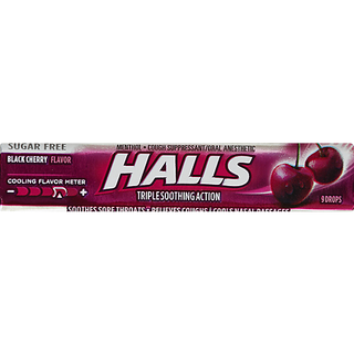 Halls Relief Sugar Free Black Cherry Flavor Cough Drops, 1 Stick (9 Total Drops)