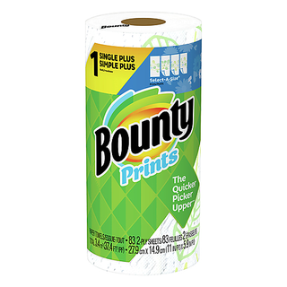 Bounty Paper Towels, Select A Size, Prints, Single Plus Roll, 2 Ply