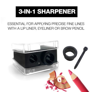 Palladio Double Barrel 3 In 1 Cosmetic Pencil Sharpener With Cover, Stainless Steel Blade, Size Adjuster, Essential For Small And Extra Large Lip Liner, Eyeliner, Brow Pencils