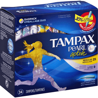 Tampax Pearl Active Unscented Plastic Tampons 34
