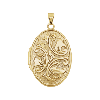 14K Yellow Gold Embossed Oval Locket Pendant – Vintage Solid Gold Photo Locket