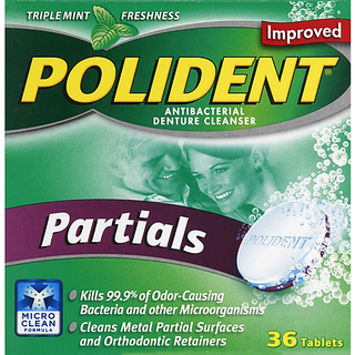 Polident Antibacterial Denture Cleanser, Partials, Tablets, Triple Mint Freshness