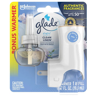 Glade PlugIns Scented Oil Warmer + Refills, Air Freshener, Clean Linen, 1.34 Oz