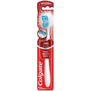 Colgate 360 Optic White Full Head Toothbrush, Medium Bristles, 1 Count – Whitening & Tongue Cleaner