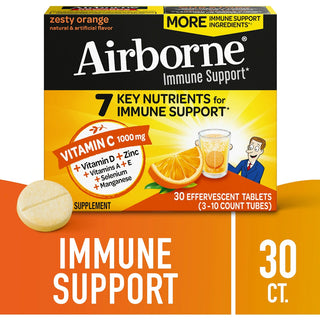 Airborne Zesty Orange Effervescent Tablets, 30 Count - 1000mg Of Vitamin C - Immune Support Supplement