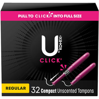U by Kotex Click Compact Tampons, Regular Absorbency, Unscented, 32 Count