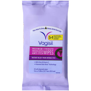 Vagisil Anti-Itch Medicated Wipes, Maximum Strength Relief, 20 Count