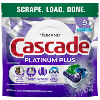 Cascade Platinum Plus ActionPacs Dishwasher Detergent Pods, Fresh Scent, 9-Ct