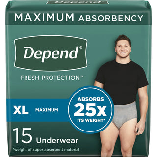 Depend Fresh Protection Incontinence Underwear for Men, Size X-Large, 15 Count