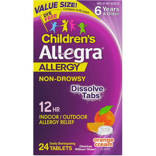 Allegra Value Size Children's 12 Hr Orange Cream Flavor Allergy Relief 24 Tablets