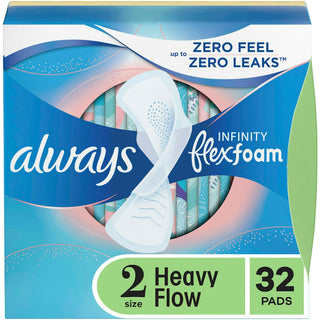 Always InFinity FlexFoam Pads With Wings Heavy Flow Absorbency Size 2 Unscented