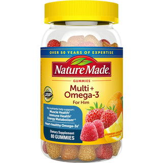 Nature Made Multi For Him + Omega-3 Gummies Multivitamin Strawberry, Lemon & Orange Flavors