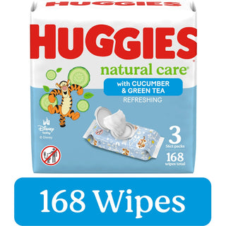 Huggies Natural Care Refreshing Baby Wipes Flip-Top Packs Cucumber & Green Tea, 168