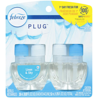 Febreze Plug In Air Freshener, Odor-Fighting Scented Oil Refill, Linen & Sky Scent, 2 Refills - 1.75 Ounce