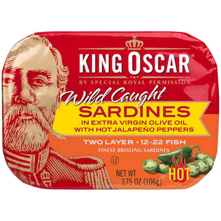 King Oscar Sardines, In Extra Virgin Olive Oil With Hot Jalapeno Peppers, Wild Caught 3.75 Oz
