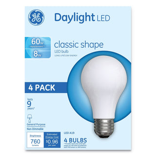 Ge 4 Pack Daylight LED Classic Shape 8 Watts Light Bulbs