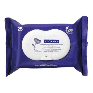 Klorane Make-Up Remover Biodegradable Wipes with Soothing Cornflower, 25 Count