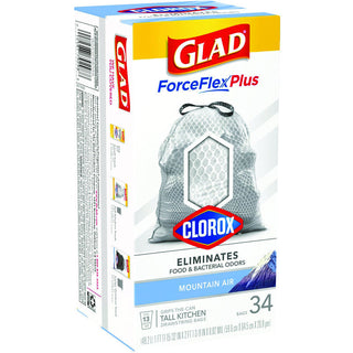 Glad Tall Kitchen Bags, Drawstring, Max Strength, Mountain Air, 13 Gallon