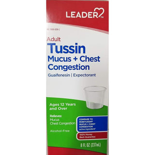 Leader Adult Tussin Mucus+Chest Congestion, 8 Oz. Per Bottle