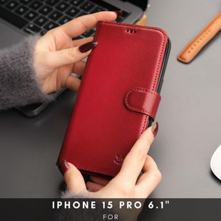 Casper Leather iPhone 15 Pro Wallet Case | Detachable MagSafe Compatible RFID Protection