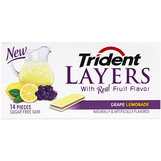 Trident Layers Grape & Lemonade Sugar Free Gum, 14 Piece Pack