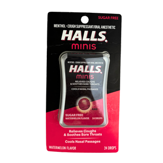 Halls Minis Watermelon Flavor Sugar Free Cough Drops, 24 Drops
