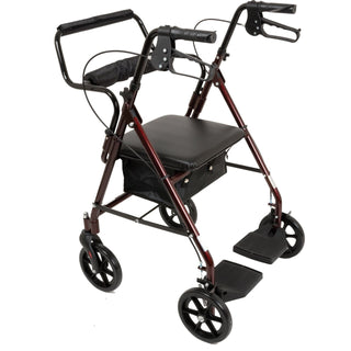 ProBasics Transport Rollator Walker With Seat And Wheels, Folding Walker And Transport Chair, Burgundy