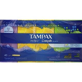 Tampax Pearl Compak Tampons, Plastic, Triple Pack, Unscented