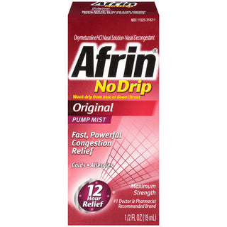 Afrin No Drip Maximum Strength Original Nasal Decongestant Pump Mist 0.5 Fl. Oz. Box