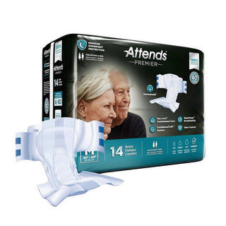 Attends Premier Adult Incontinence Disposable Briefs Medium High-Rise Waist Tab Closure, Count Of 14