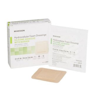 McKesson Foam Dressing 4 X 4 Inch With Border Film Backing Silicone Gel 4843, Box Of 10