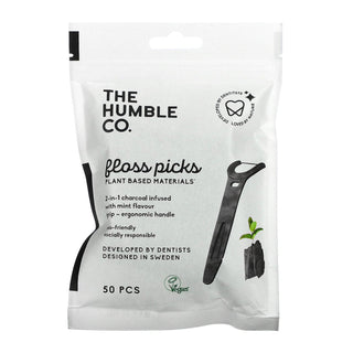 The Humble Co Dental Floss Picks W/ Grip Handle Charcoal