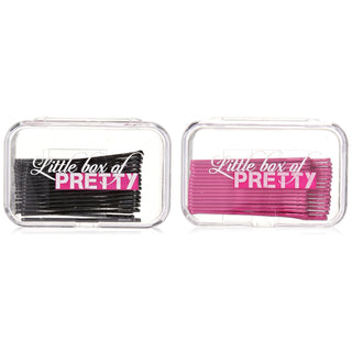 Little Box Of Pretty Clear Bobby Pins Travel Case, 60 Count, Negro/Fucsia