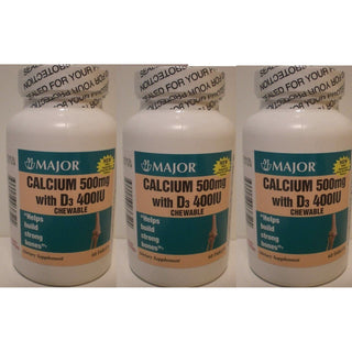 Major® Calcium 500 mg + Vitamin D3 400 IU – Lemon Flavor (3-Pack, 180 Count Total)
