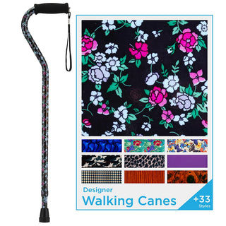 Nova Ortho-Med Medical Offset Walking Cane With Pink And Blue Flowers