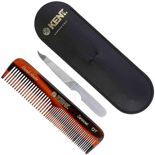 Kent 4.5" Pocket Dressing Comb With Nail File And Leather Case