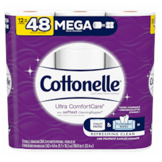 Cottonelle Ultra ComfortCare Toilet Paper, Soft Tissue, Mega Rolls, Septic Safe, 2 Ply, White, 284 Sheets/Roll, 12 Rolls